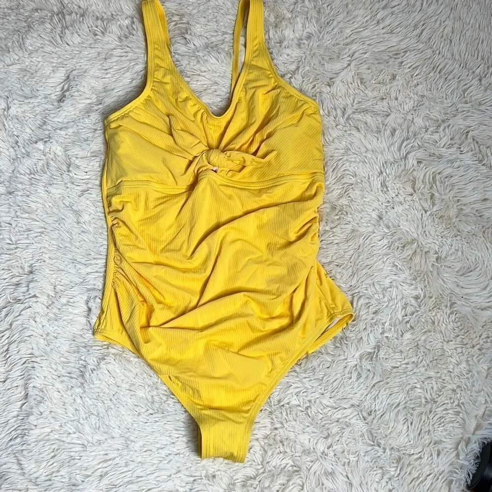 Pinkblush Yellow Ribbed Front Knot One-Piece Maternity New Size Medium